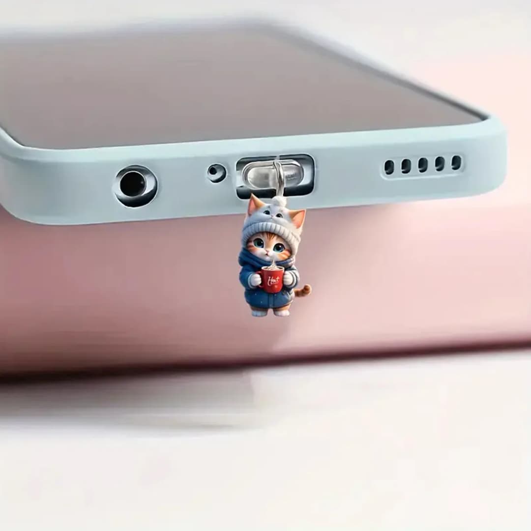 سدادة غبار للهاتف المحمول على شكل قطة لطيفة، متوافقة مع آيفون ونوع-C - 2