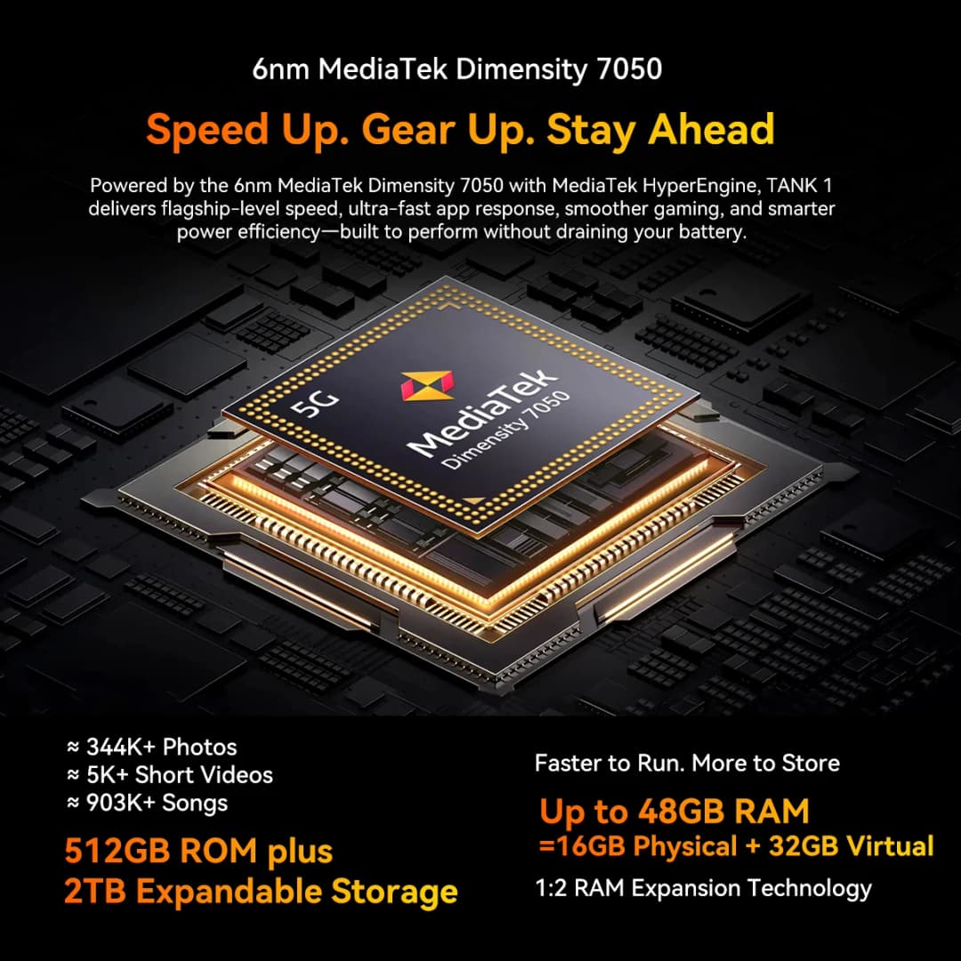 هاتف ذكي متين Blackview OSCAL TANK 1 5G، بطارية 20000mAh/55W، شاشة 6.78 بوصة FHD+ بمعدل تحديث 120Hz، معالج MTK7050، كاميرا أندرويد، IP68/IP69K/GPS/NFC - 2