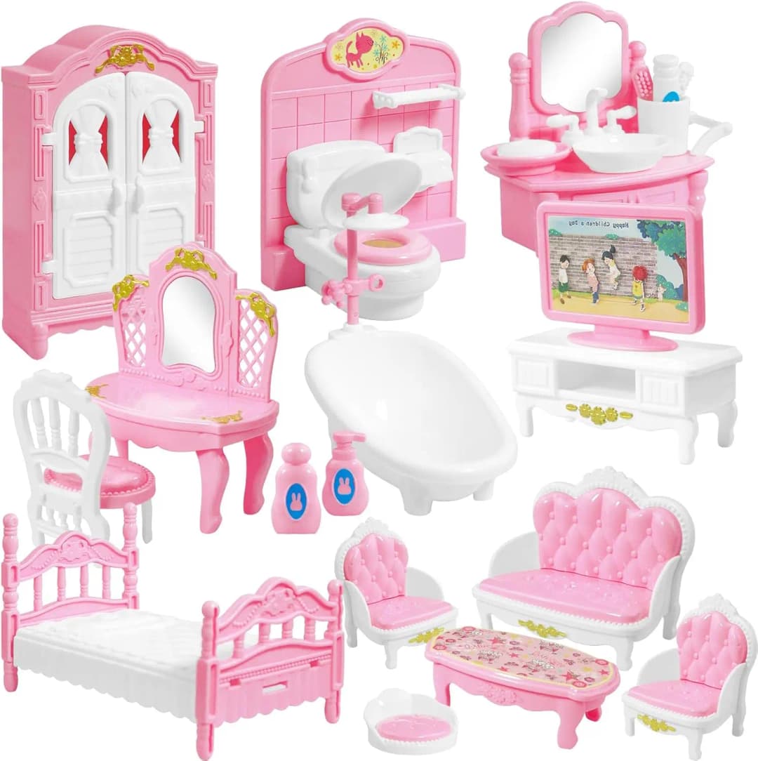 Dollhouse Furniture Set Accessories Doll House Mini Furniture Pretend Play Bedroom Living Room Bathroom Kitchen Kids Birthday - 3