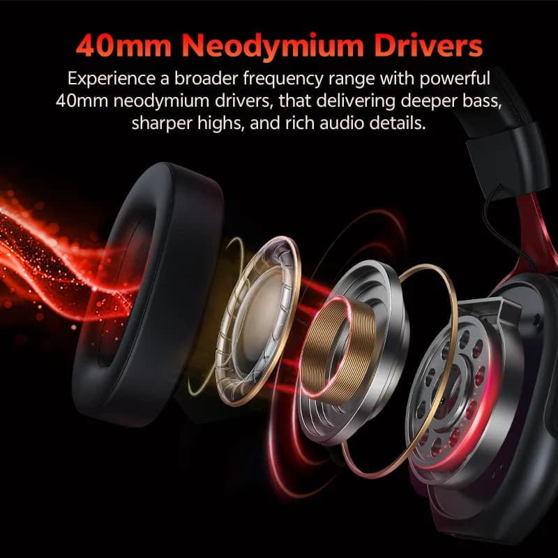 سماعات رأس QCY VN200 Pro سلكية للألعاب مع ميكروفون 40 ملم مشغل صوت محيطي 7.1 سماعات فوق الأذن للكمبيوتر PS4 PS5 - 2