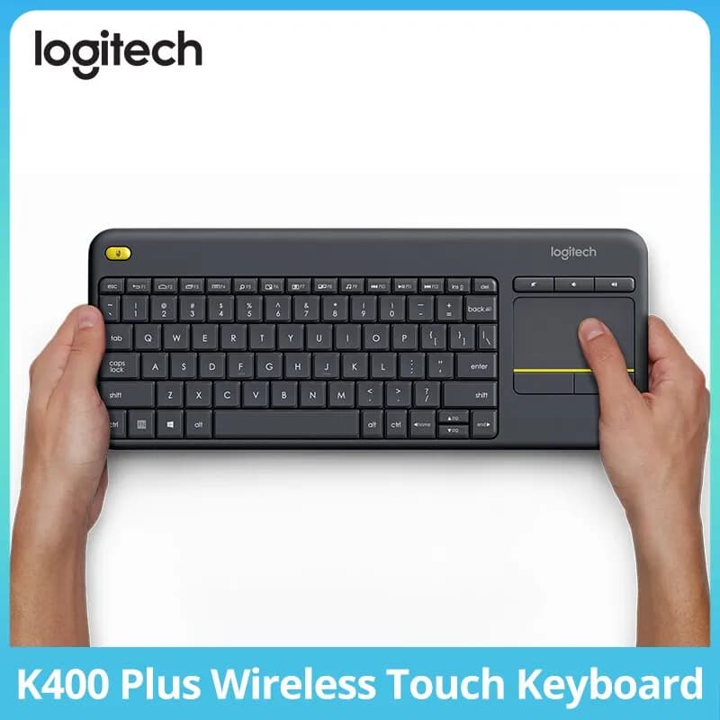 لوحة مفاتيح Logitech K400Plus لاسلكية، لوحة لمس، مناسبة للتلفزيون الذكي أندرويد والكمبيوتر المحمول