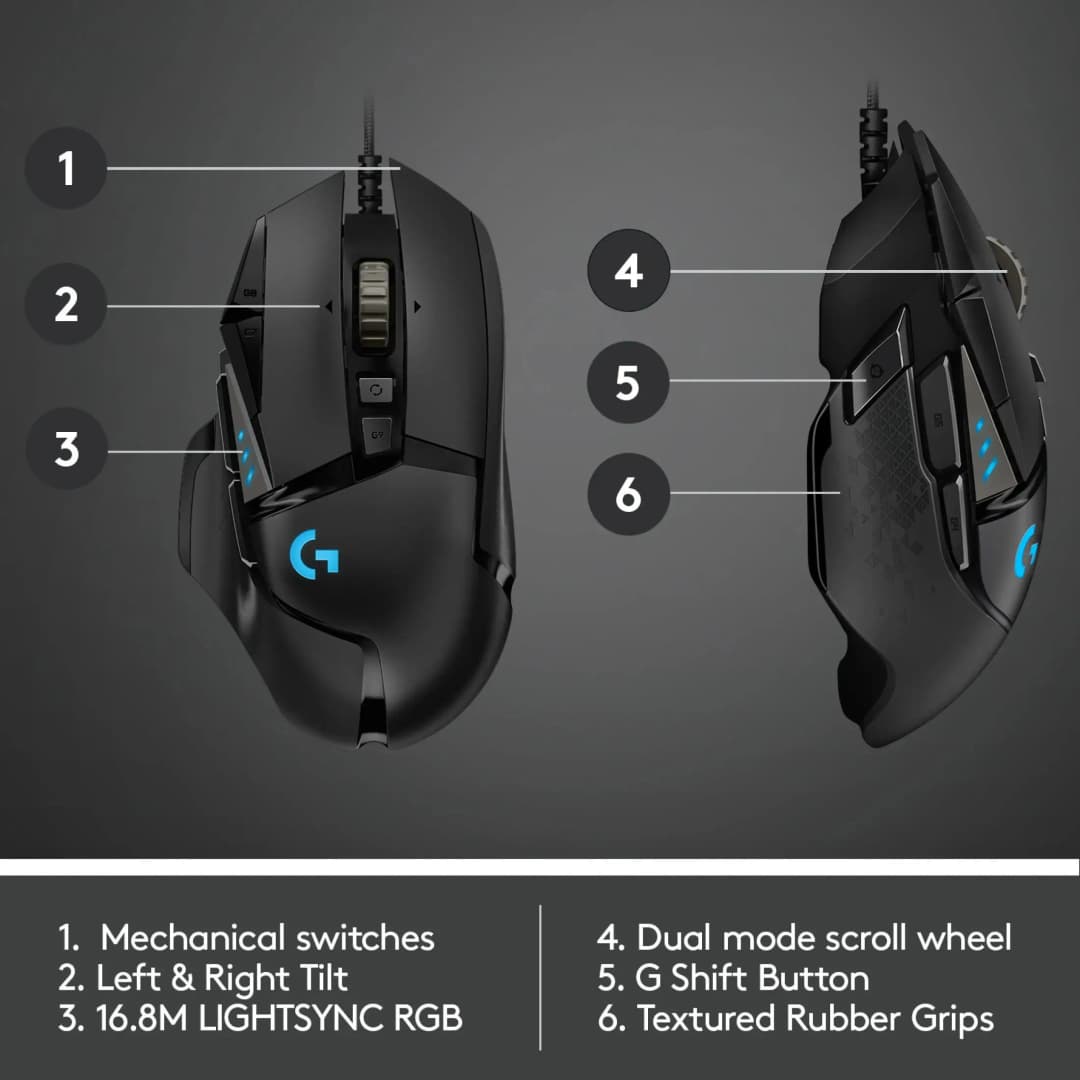 ماوس الألعاب السلكي لوجيتك G502 HERO مع 11 زر قابل للبرمجة، استجابة 1ms، معدل 1000Hz + G102/G203/G304/G305/M220/M170/M350 - 2