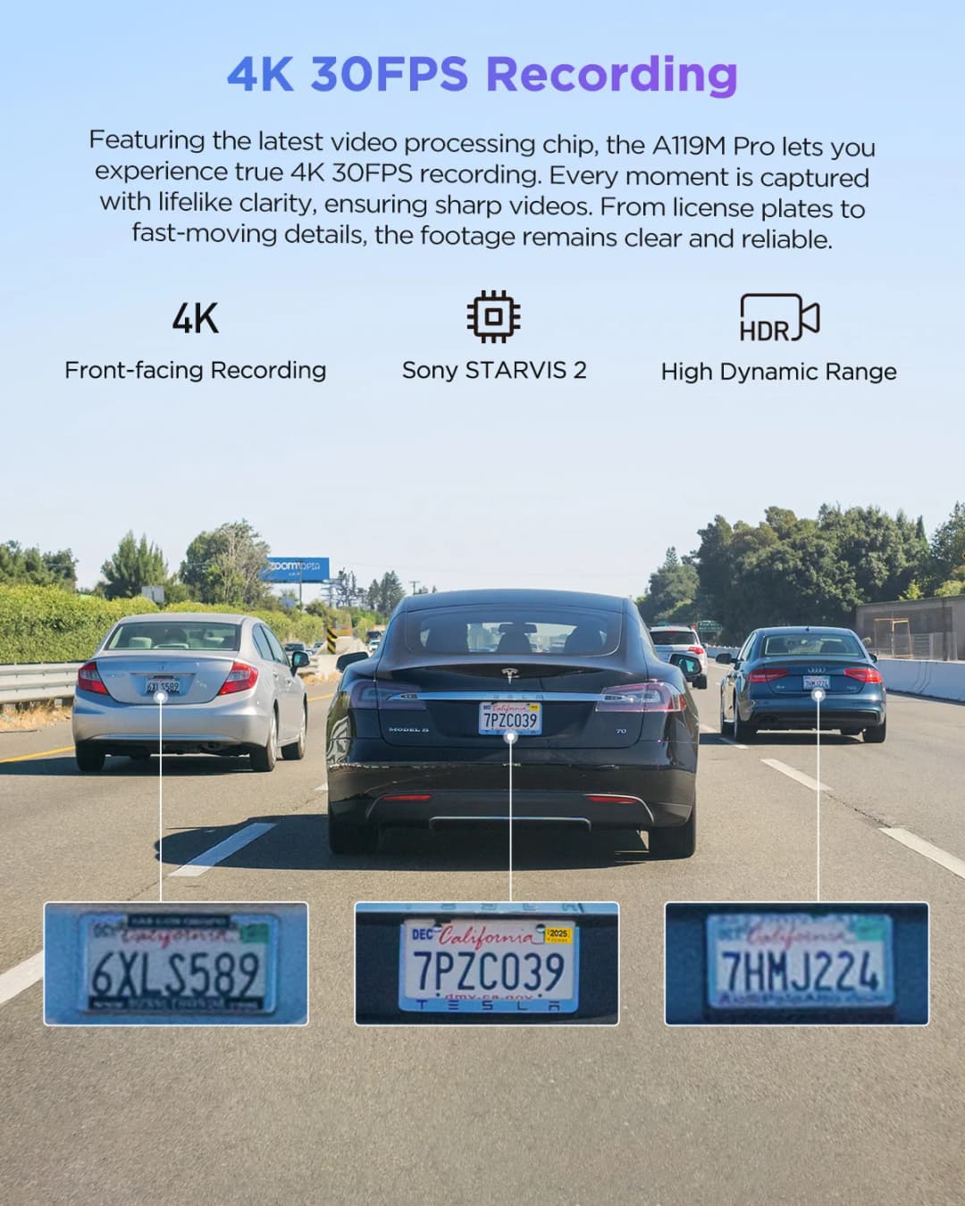 كاميرا لوحة قيادة VIOFO A119M Pro بدقة 4K HDR، مستشعر STARVIS 2 IMX678، كاميرا أمامية للسيارات، واي فاي 6، نظام تحديد المواقع رباعي الوضع، تحكم بالصوت - 3