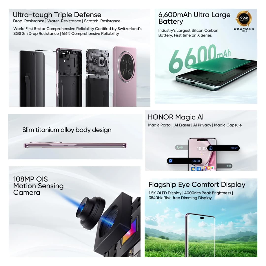 إصدار عالمي هونر X9c 5G بشاشة 6.78 بوصة AMOLED مقاومة للصدمات بتردد 120 هرتز وبطارية 6600 مللي أمبير وكاميرا رئيسية 108 ميجابكسل وشريحتين - 3