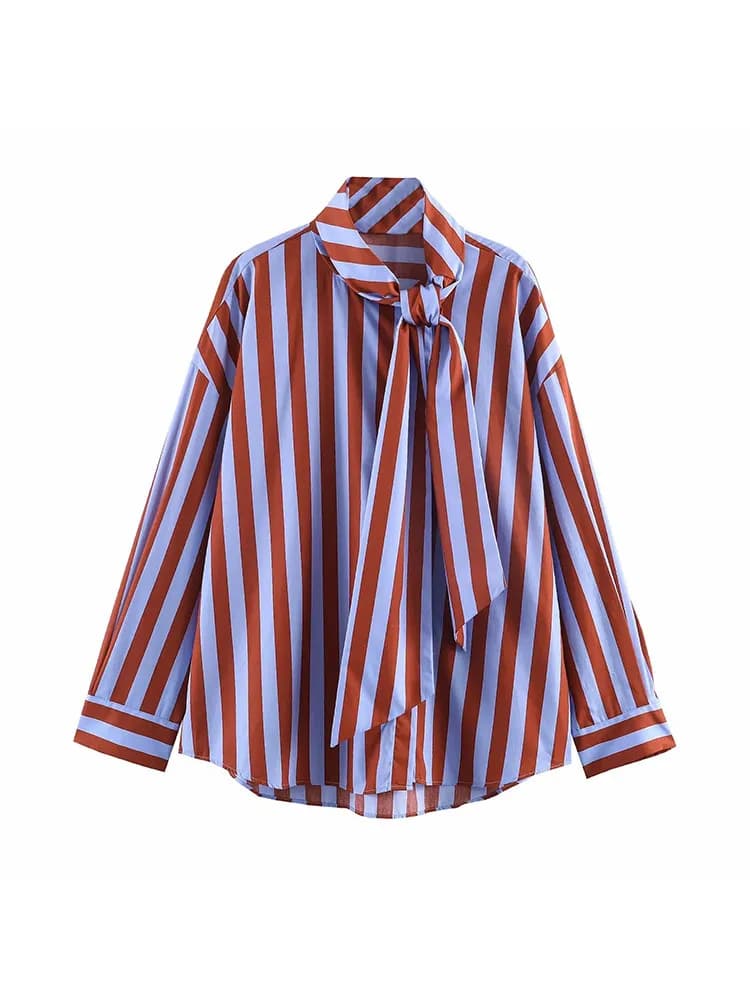 بلوزة أنيقة لمهرجان الموسيقى، قميص مخطط فضفاض، تصميم بسيط وأنيق للسيدات - 2