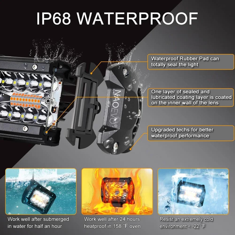 أضواء LED للطرق الوعرة NAOEVO 4x4 بودات شريط إضاءة 4 بوصة 120 واط 12V 24V 6 أوضاع ضوء عمل LED للضباب القيادة لسيارات ATV الدراجات النارية الشاحنات الجيب - 3