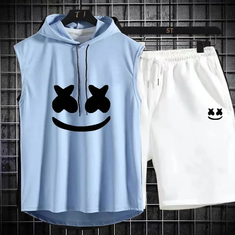 Brand Summer Men's Two Piece Set CasualT-Shirt and Shorts Set Mens Sports Suit Fashion Short Sleeve Tracksuit Hooded T-shirt - 2