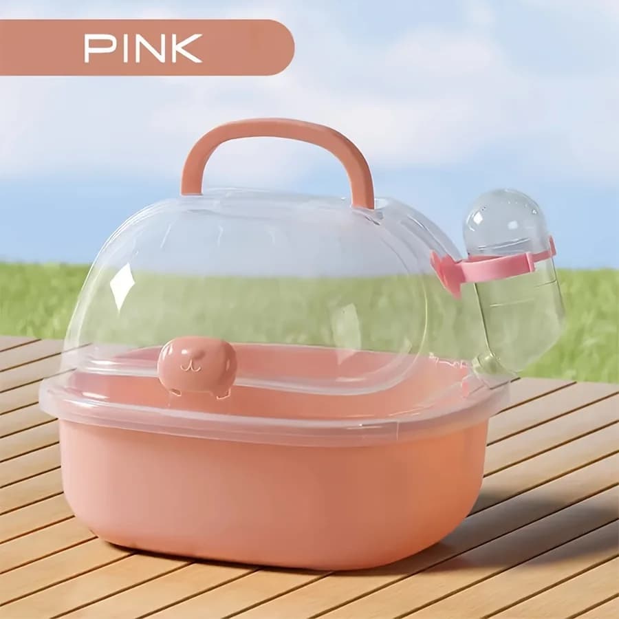 قفص هامستر شفاف محمول مع زجاجة ماء - حامل سفر قابل للتنفس مناسب للحيوانات الأليفة الصغيرة، مصنوع من مادة PP - 4