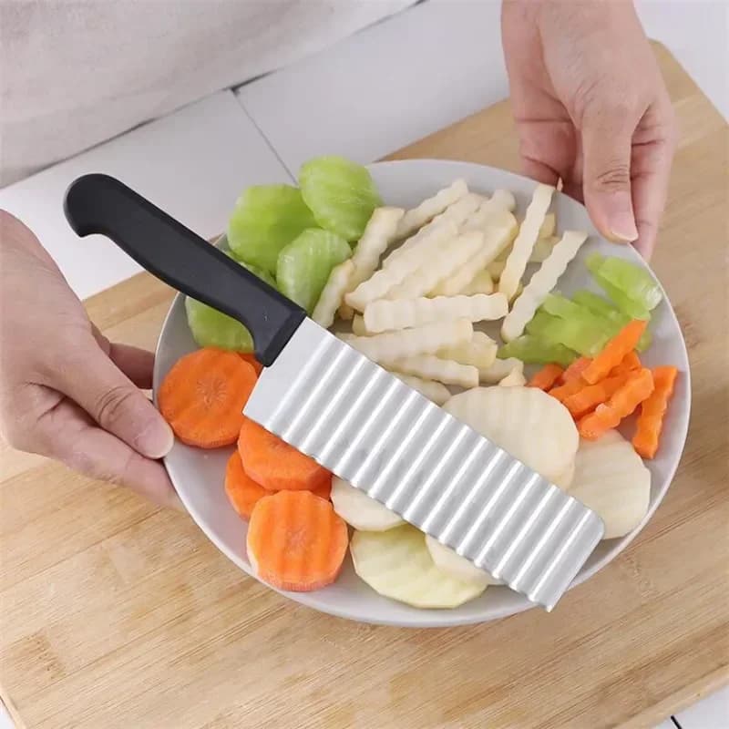Stainless Steel Potato Chip Long Slicer Dough Vegetable Fruit Crinkle Wavy Slicer Knife Potato Cutter Chopper French Fry Maker - 2