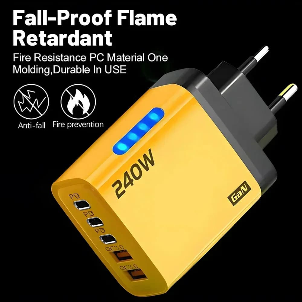 5 in 1 GaN USB C Desktop Charger 240W Fast Charge Phone Adapter 10A Type C Cable For iPhone Samsung Xiaomi EU/US/UK Plug Charger - 2
