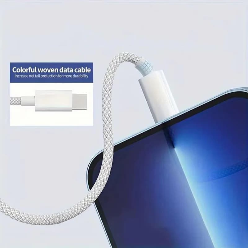 كابل شحن سريع USB-C بقوة 60 واط من النوع C إلى النوع C، سلك شحن سريع للهاتف، خط بيانات PD لأجهزة آيفون 16 و15 وسامسونج وشاومي وهواوي - 3