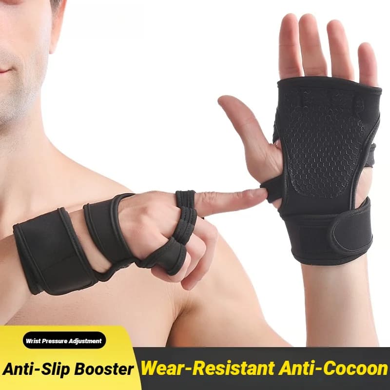 قفازات رياضية للتدريب بنصف إصبع للرجال والنساء للتمرين واللياقة البدنية وكمال الأجسام ورفع الأثقال في صالة الألعاب الرياضية وواقي المعصم اليدوي الدمبل
