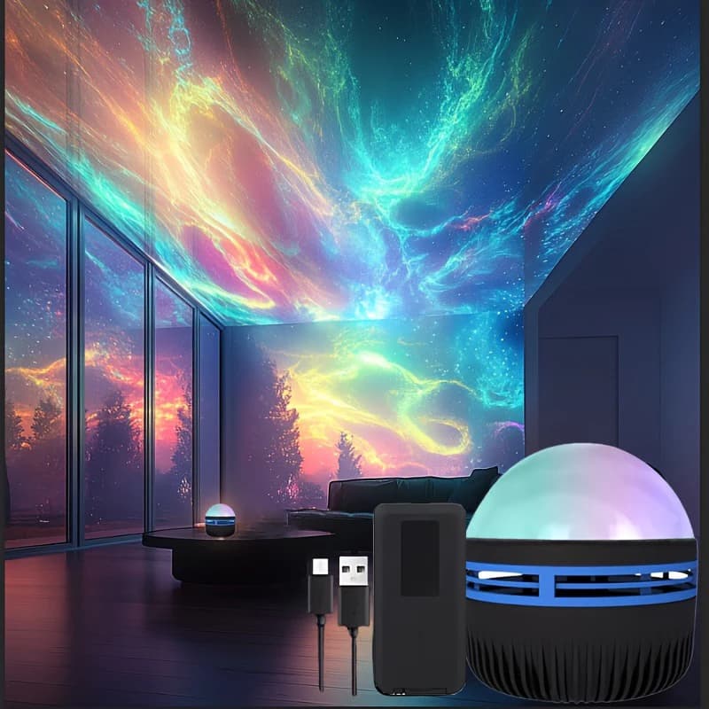 1pc Northern Lights LED Atmosphere Projector,7 Modes, Starry Rotation Projection,USB Powered,Remote Control,For Bedroom Decor - 3