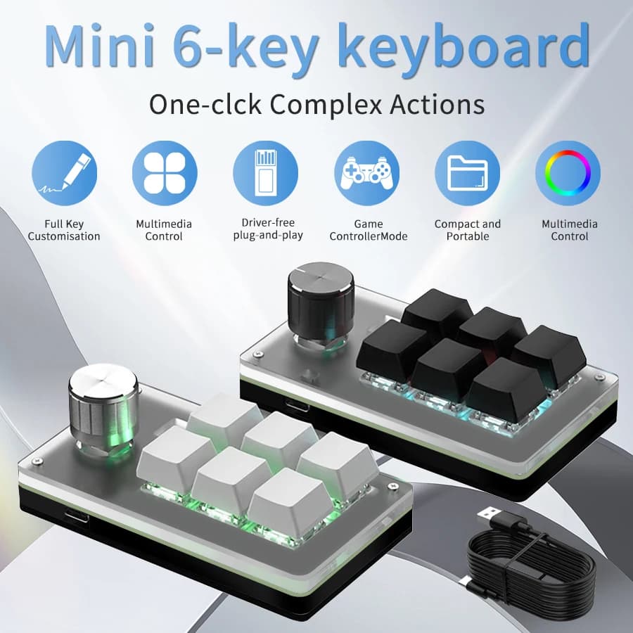 6 Keys 1 Mini Knob RGB Keyboard for Photoshop USB Mechanical Keyboard Gamer Macro Custom Keyboard Gaming Custom Programming Knob