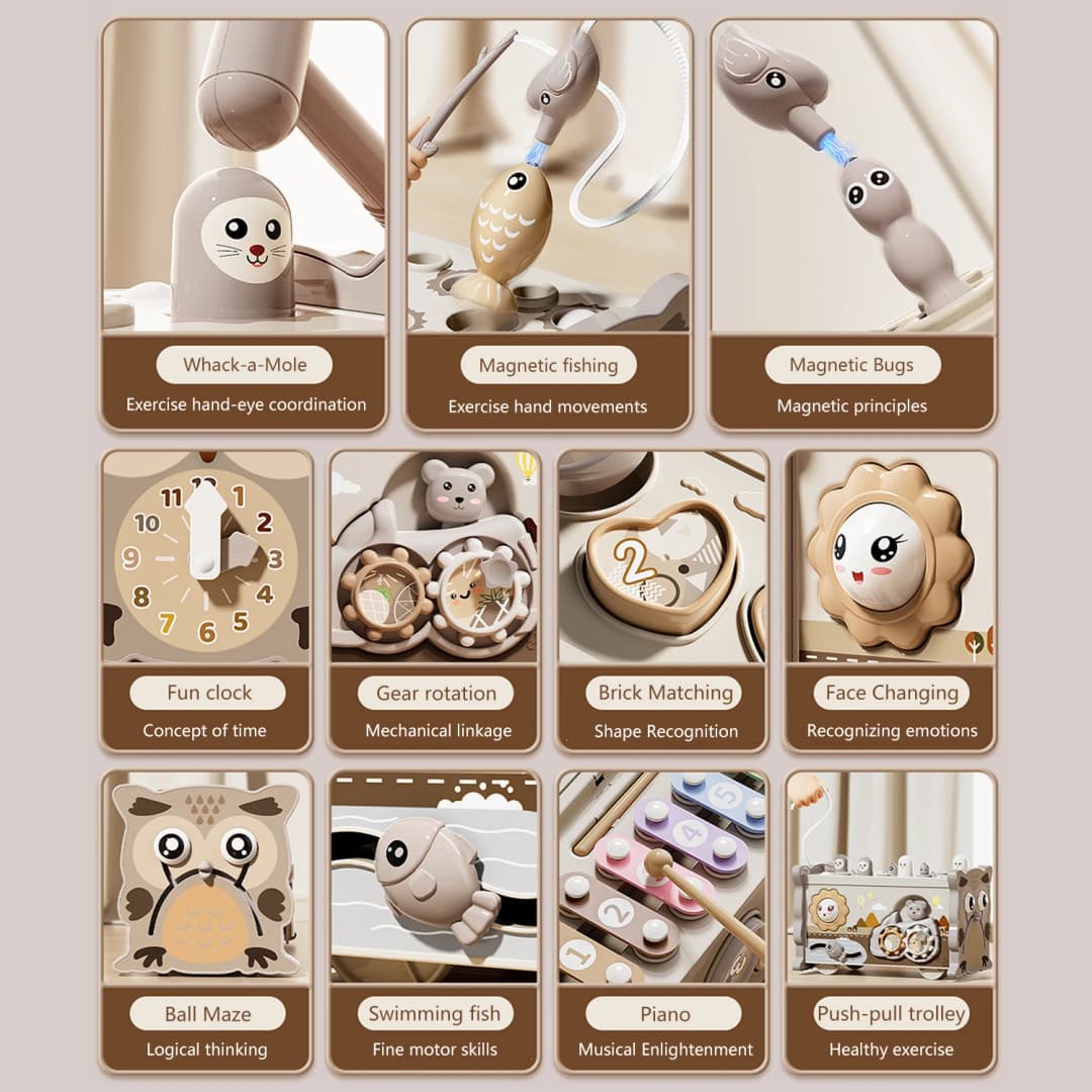 Children Montessori Toy Sensory Magnetic Educational Fishing Owl Busy Board Mole Game Number Xylophone for 3 Year Toddlers Gifts - 2