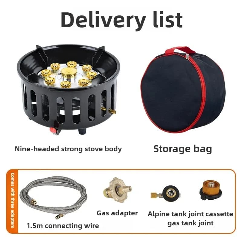 21000 واط 9-Core موقد غاز التخييم عالية الطاقة الموقد نزهة في الهواء الطلق موقد يندبروف الإشعال الإلكترونية معدات التخييم - 4