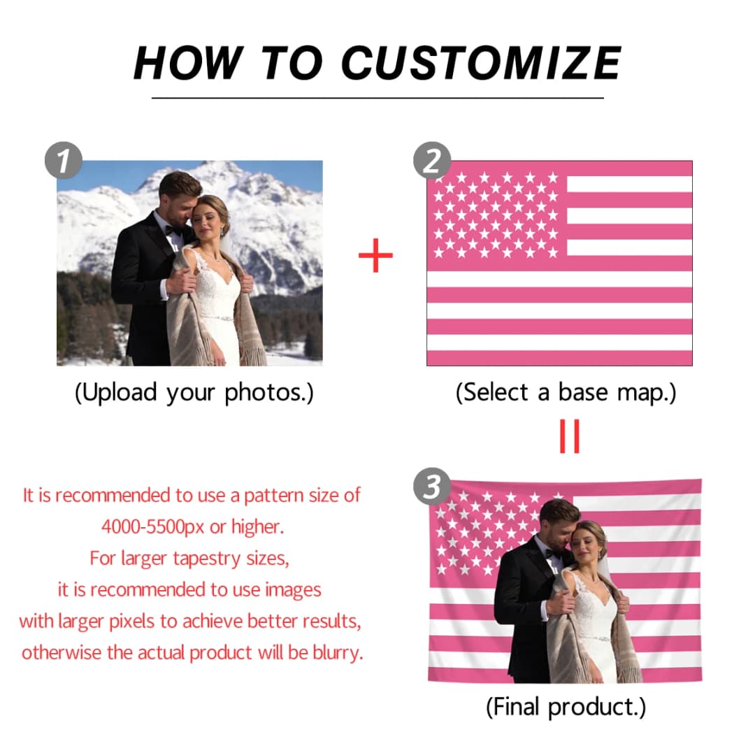 1pc Personalized photo customized American flag tapestry, room decoration banner tapestry customized for family, pets, idols - 3