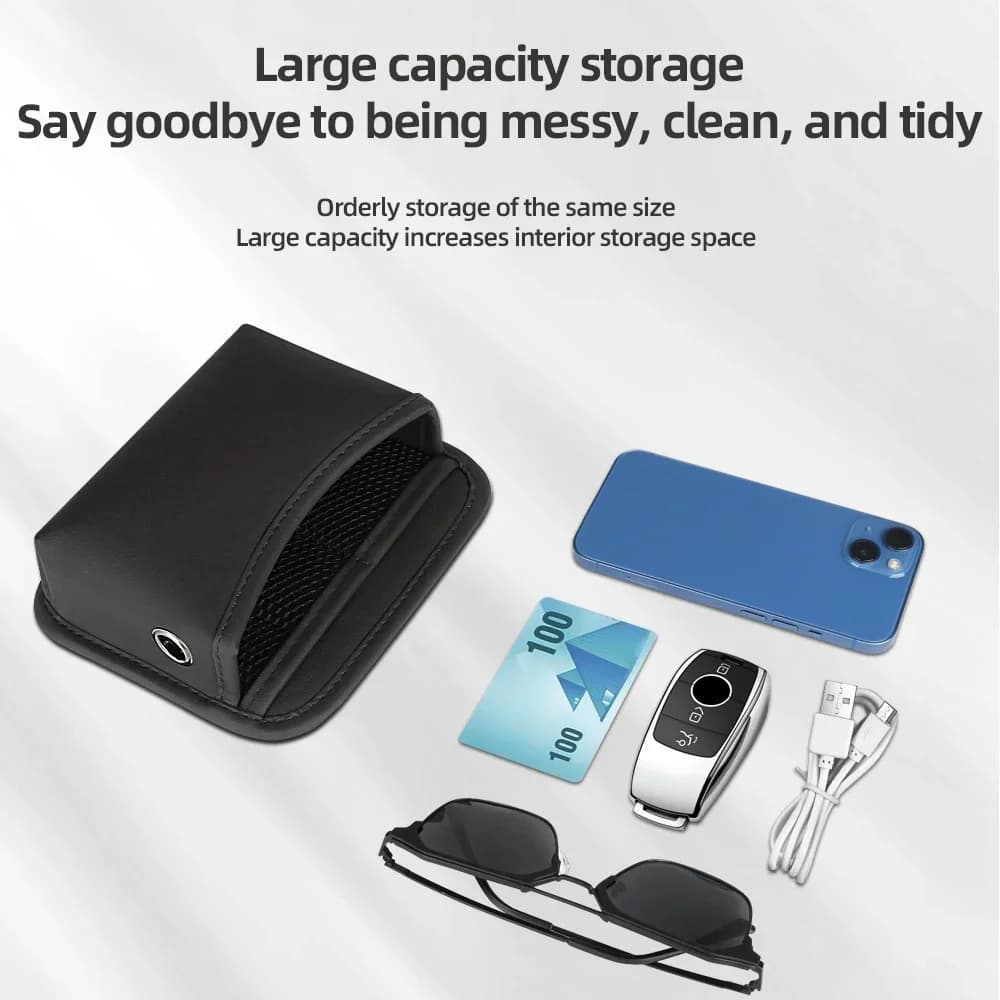 Black PU Leather Car Organizer Pocket Bag For Collecting Bag Cards Phone Key Paste Box Self Adhesive Car Storage Pocket - 4