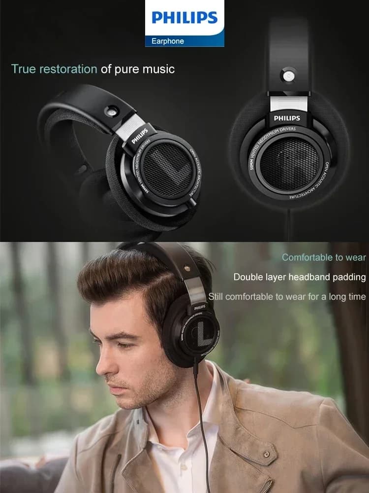 Philips SHP9500 Headphone Professional HiFi Gaming Earphones No Delay Wired for Computer PC Laptop Esports 3.5mm 6.3mm Headset - 6