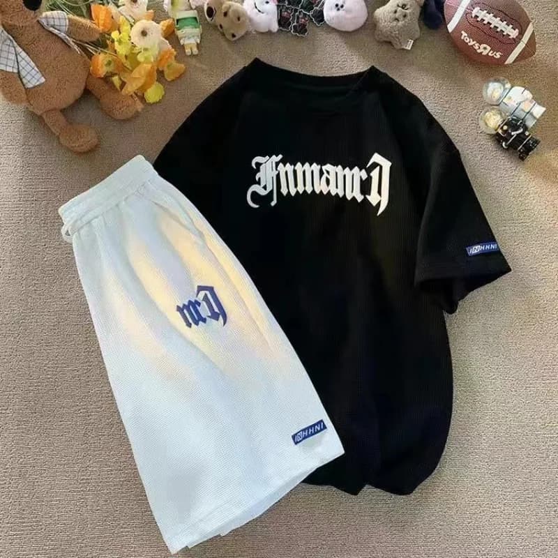Cross-border Waffle Casual Summer Ice Silk Short-sleeved Sports Clothes Set Men's T-shirt Men's Clothing Set Matching - 4