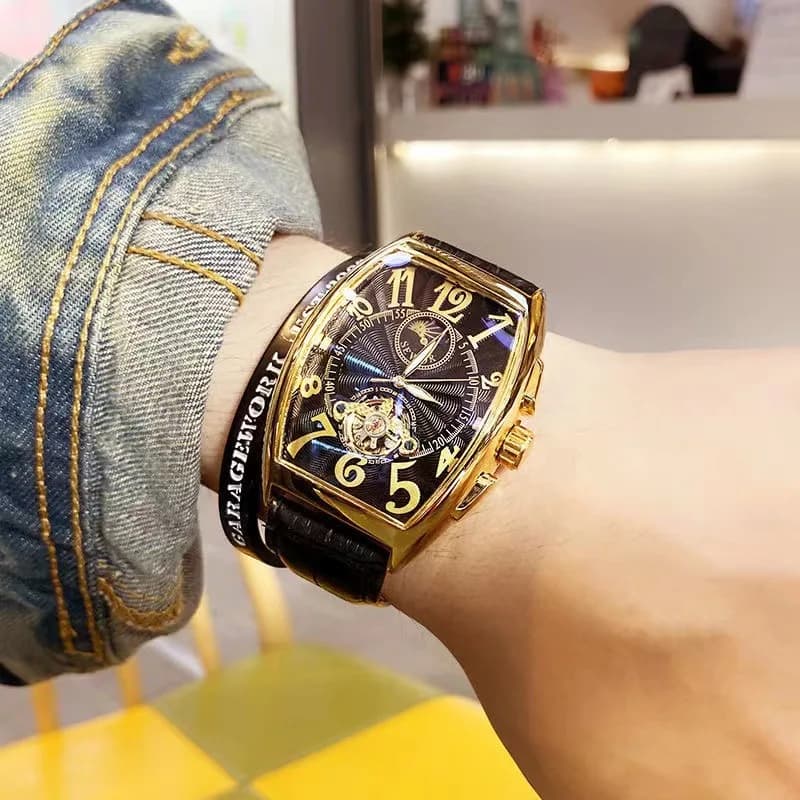 Luxury Automatic Mechanical Watch for Men Sports Watches Tourbillon Skeleton Military Male Clock Cool Tonneau Man Wristwatch - 4