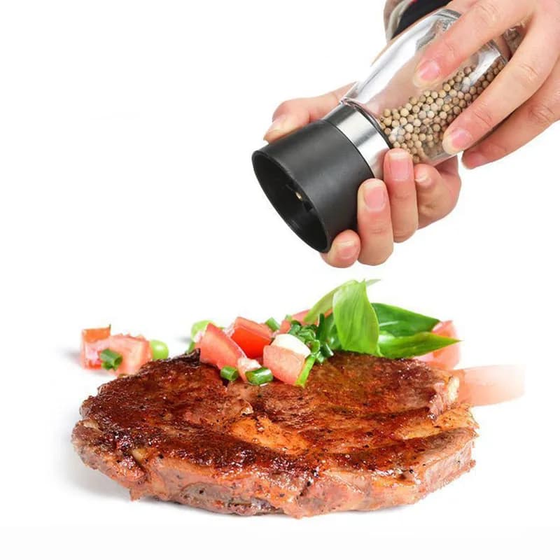 Premium Stainless Steel Pepper Grinder, Durable Glass Body, Adjustable Coarseness Handheld Spice Mill - 4