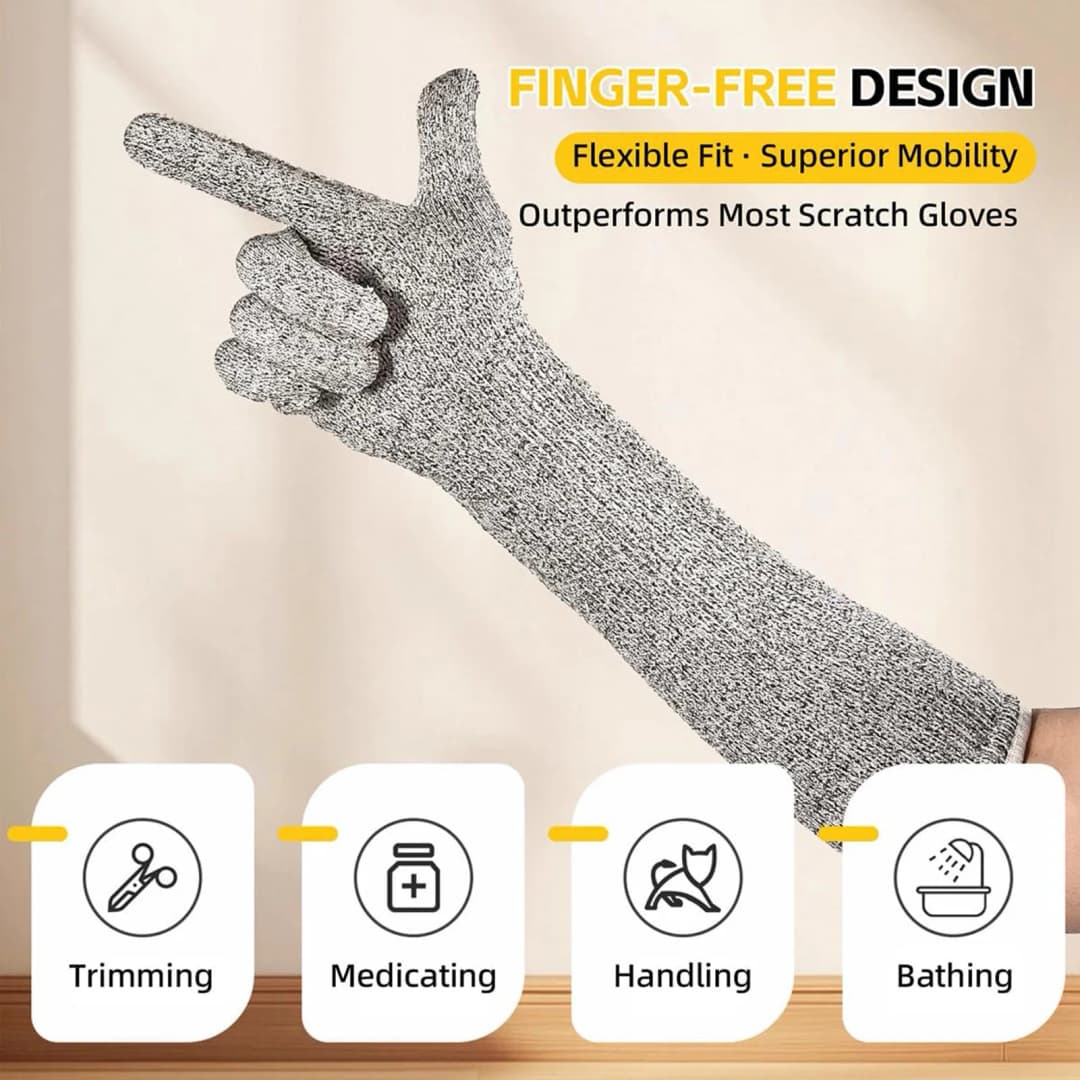 Pet Care Long Gloves 40cm Scratch Proof Arm Sleeves for Cat Dog Nail Trimming Grooming Anti Bite Grey - 2
