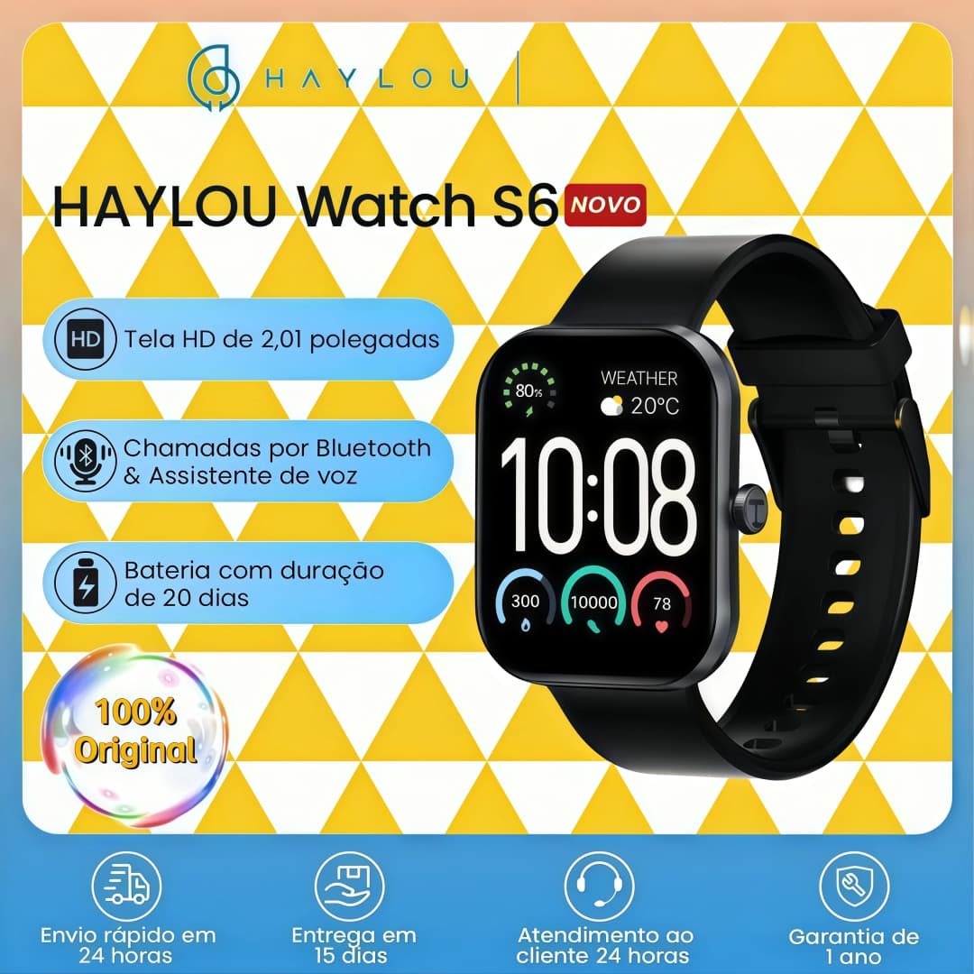 HAYLOU S6 Smartwatch 2.01" HD Display Bluetooth Voice Callings IP68 Waterproof Fitness Tracking Watch