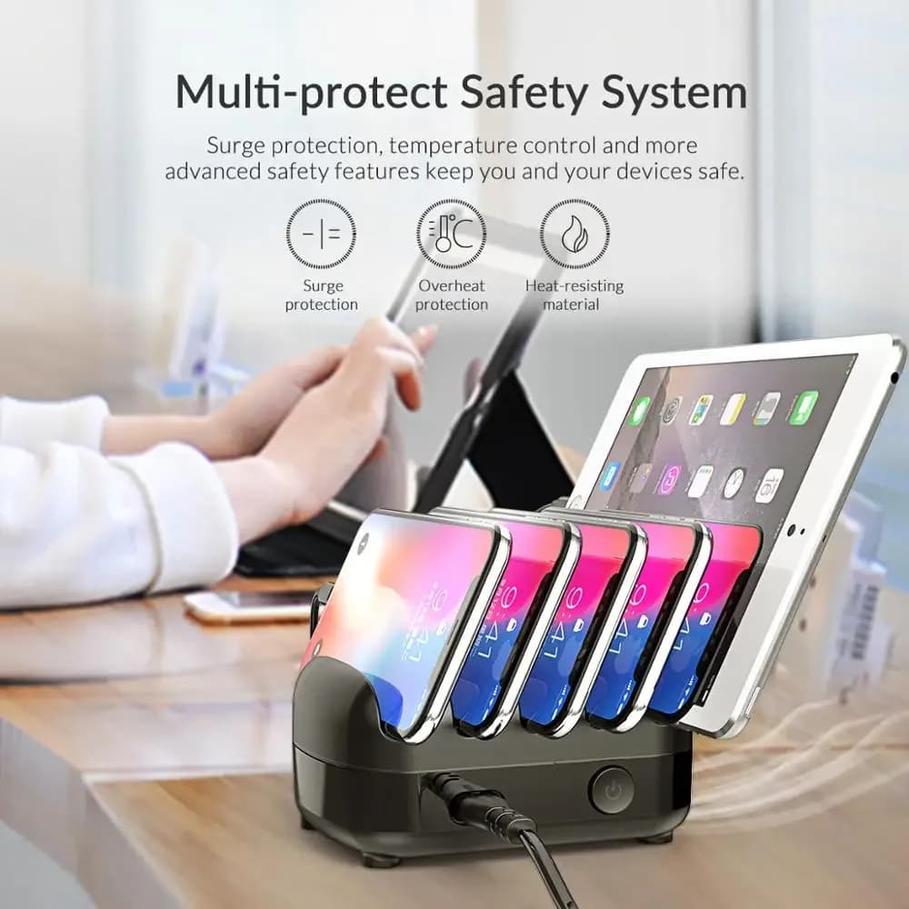 ORICO 5 Ports USB Charger Station Dock with Holder 40W 5V2.4A Charging USB Cable for iphone Samsung Xiaomi ORICO Official Store - 5