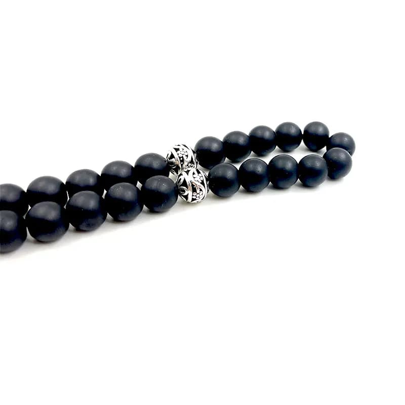 تسبيح أسود غير لامع حجر عقيق طبيعي تركي موضة معدنية سبحة صلاة سوار شرابات هدية - 3