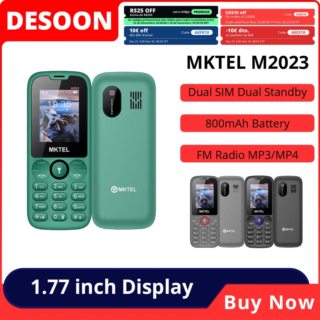هاتف MKTEL M2023 بشاشة 1.77 بوصة وبطارية 800 مللي أمبير وسيم مزدوج وراديو FM وكاميرا 0.08 ميجابكسل مع مصباح يدوي لهواتف كبار السن