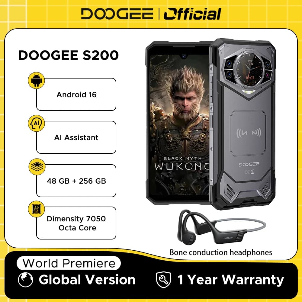 World Premiere DOOGEE S200 5G Rugged Phone 6.72" 120Hz Display 48GB RAM 256GB ROM 100MP AI Main Camera 10100mAh Android 16 NFC
