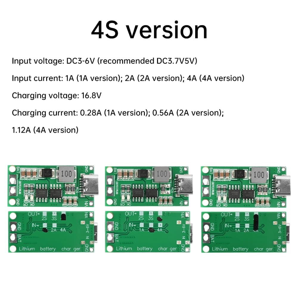 وحدة BMS نوع C لـ 2S/3S/4S 1A/2A/4A 18650 شاحن بطارية ليثيوم مع USB C، خطوة متابعة ودفعة لبنك الطاقة ليثيوم أيون/بوليمر - 4
