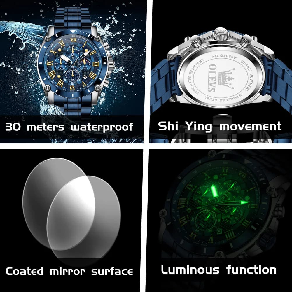 OLEVS 2025 New Men Watch Top Brand Luxury Watch Men Stainless Steel Waterproof Sport Quartz Chronograph Wrist Watch Man Relogio - 4