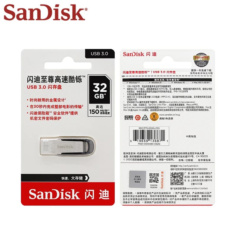 Original SanDisk Ultra Flair CZ73 USB 3.0 Flash Drive 32GB 64GB Memory Stick 128GB 256GB 16GB USB Pen Drive U Disk For Computer - 6