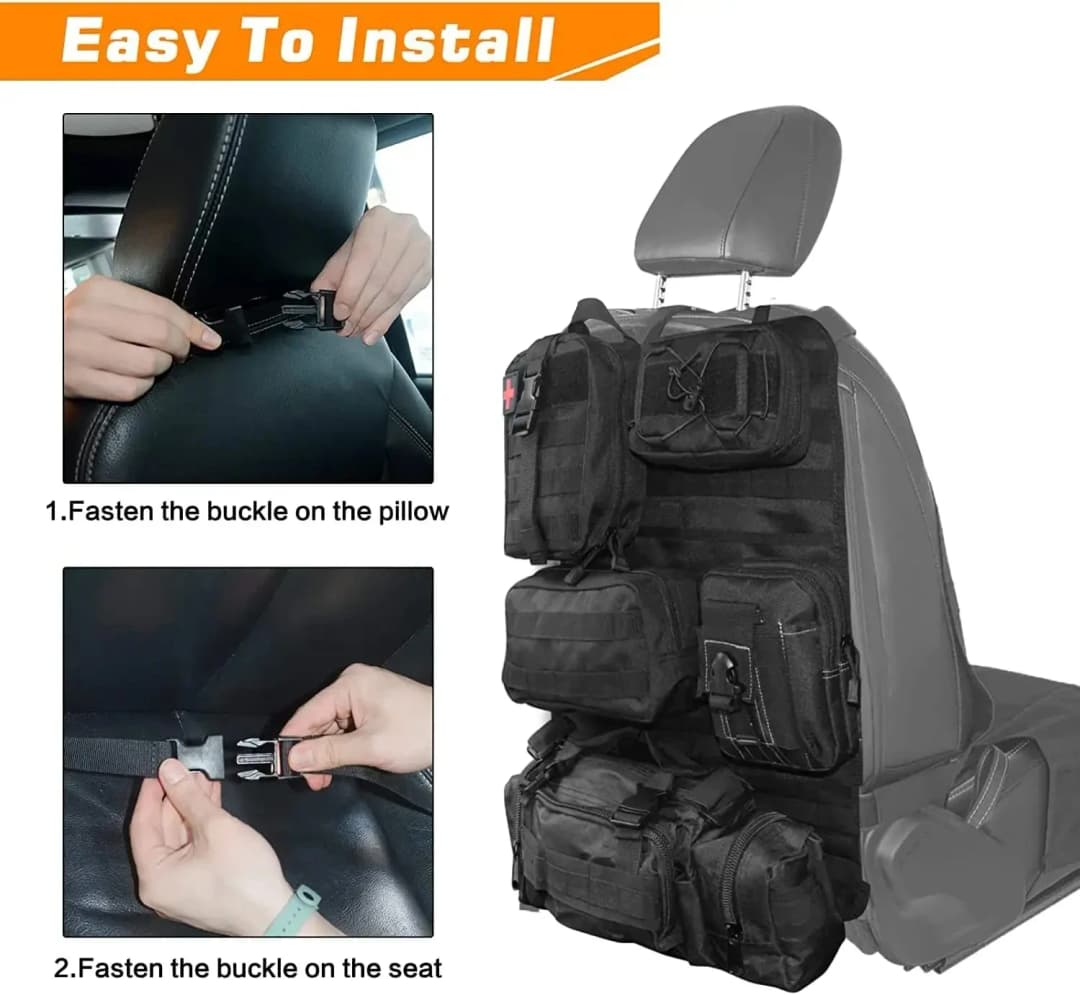 Universal Car Storage Bag, Rear Seat Tactical Storage Bag with 5 Molle Pouch Vehicle Molle Panel Organizer,Hanging Bag Fits - 5