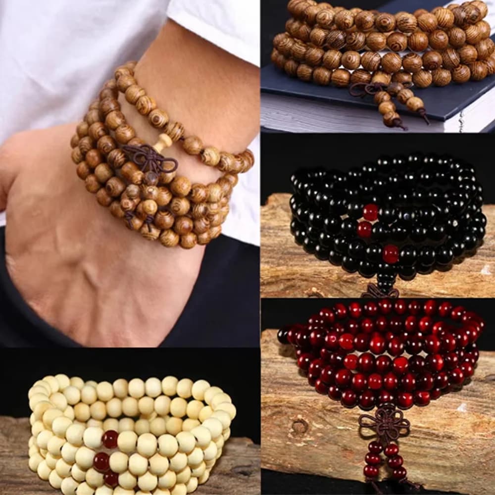 Natural Sandalwood Bracelet Men Buddhist Buddha Meditation Bead Bracelet For Women Prayer 108 Beads Rosary Hanging Decoration