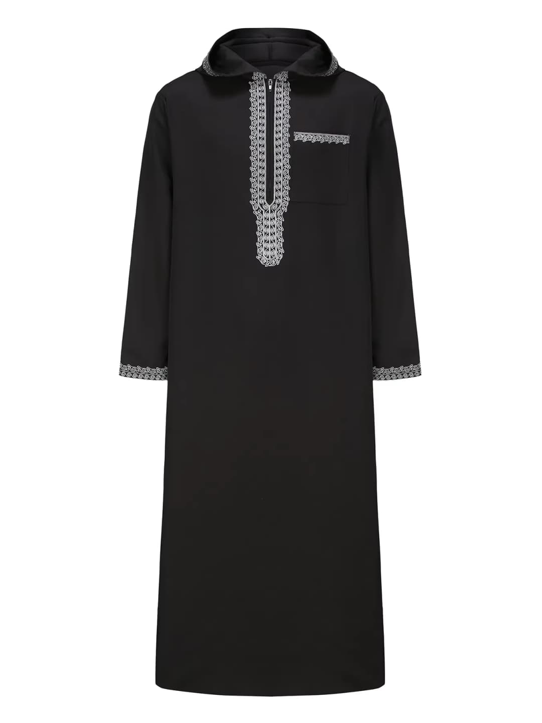 New Muslim men's long robe, Islamic hooded ethnic clothing, elegant retro MiddleEastern embroidery men's simple casual long robe - 5