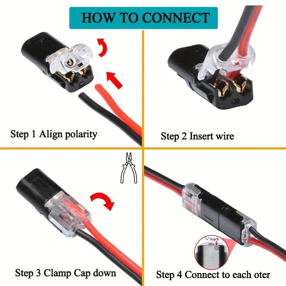 20/40/60/100 Pcs Double-Wire Plug-in Connector with Locking Buckle-Pluggable LED Wire Connectors 2 Way Electrical Wire Connector - 4
