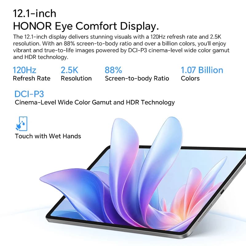 2025 جديد HONOR Pad 10 نسخة عالمية 12.1 بوصة واي فاي 2.5K شاشة HONOR Eye Comfort مريحة للعين بطارية عالية الكثافة 10100 مللي أمبير MagicOS 9.0 - 3