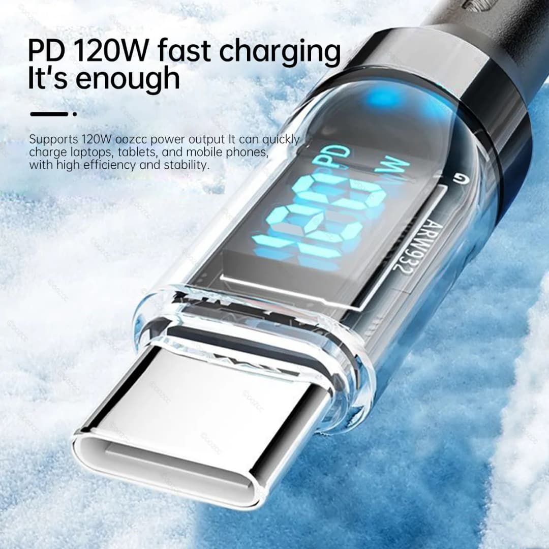 OOZCC LCD Watt Display Cable, Max 120W Super Fast Charging USB Type C Cable Data Transfer, USB A to Lightning for IPhone14 Pro - 6