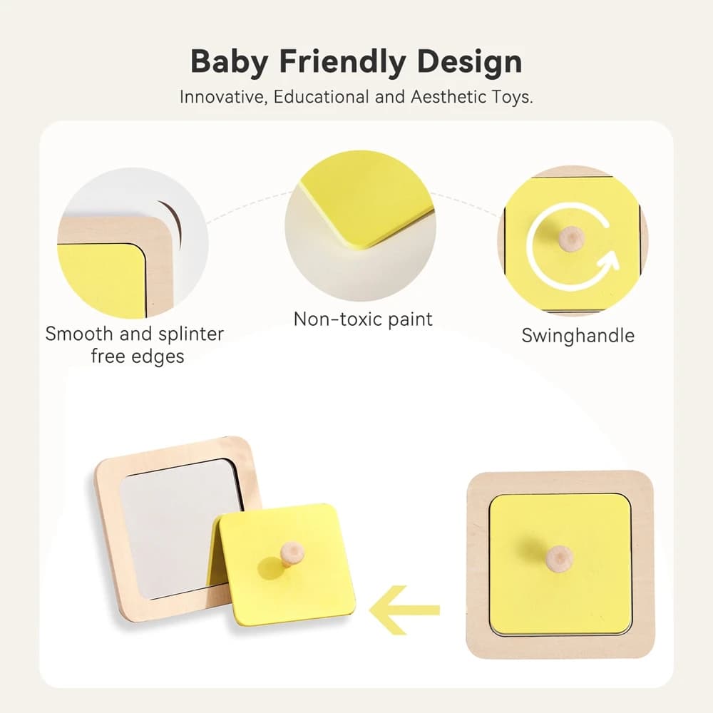 لعبة مونتيسوري الخشبية للأطفال الرضع مع مرآة وأحجية لوحة الأنشطة، أداة تعليمية حسية لمرحلة ما قبل المدرسة - 3