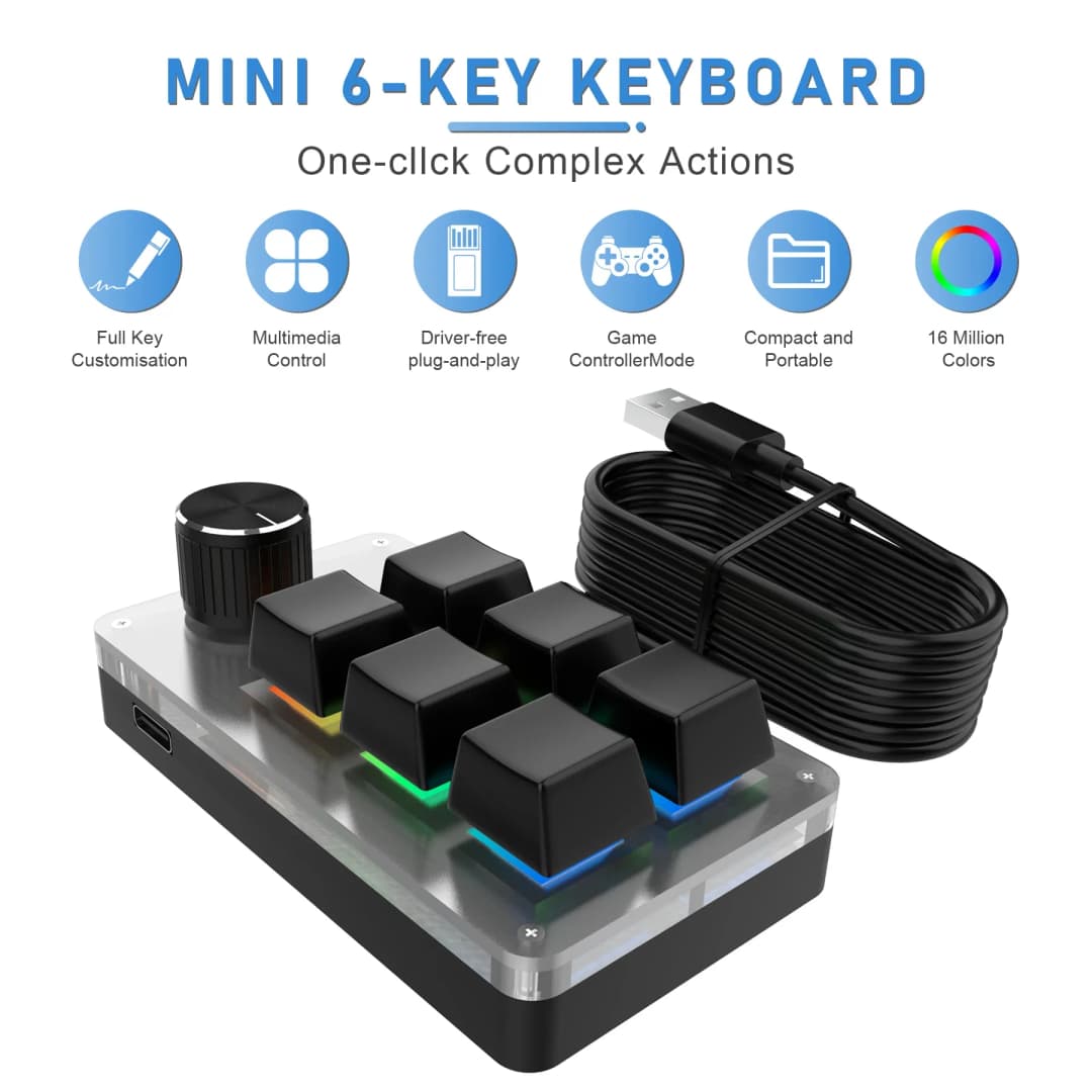 6 Keys 1 Mini Knob RGB Keyboard for Photoshop USB Mechanical Keyboard Gamer Macro Custom Keyboard Gaming Custom Programming Knob - 4