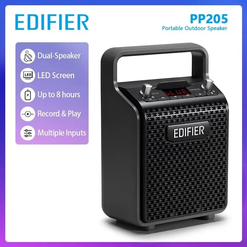 سماعة بلوتوث محمولة خارجية Edifier PP205، مدخلات USB وبطاقة TF، تشغيل لمدة 8 ساعات، دعم ميكروفون سلكي، سماعة كاريوكي