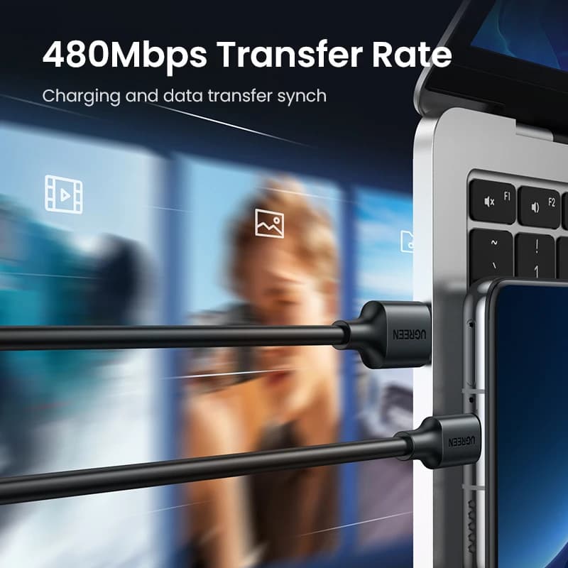 كابل يو جرين يو اس بي سي من النوع سي لهواتف ايفون 17 و16 وسامسونج اس 25 واس 24 وشاومي، كابل شحن ونقل بيانات يو اس بي سي بسرعة 3 امبير - 4