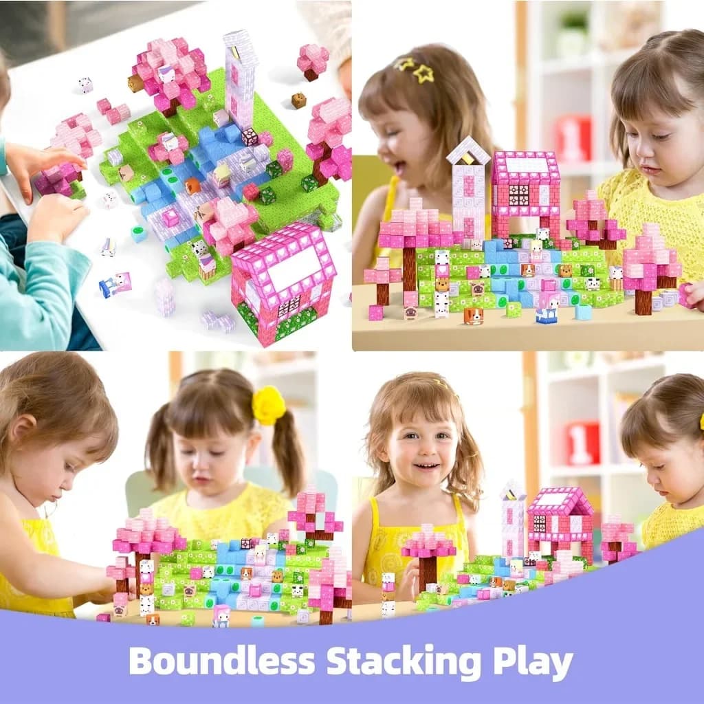 Magnetic Building Blocks Mine World Magnet Pink Girly Heart Blossom Cave Plant Zombies Cubes Set Brick Cube Toys Children Gifts - 6