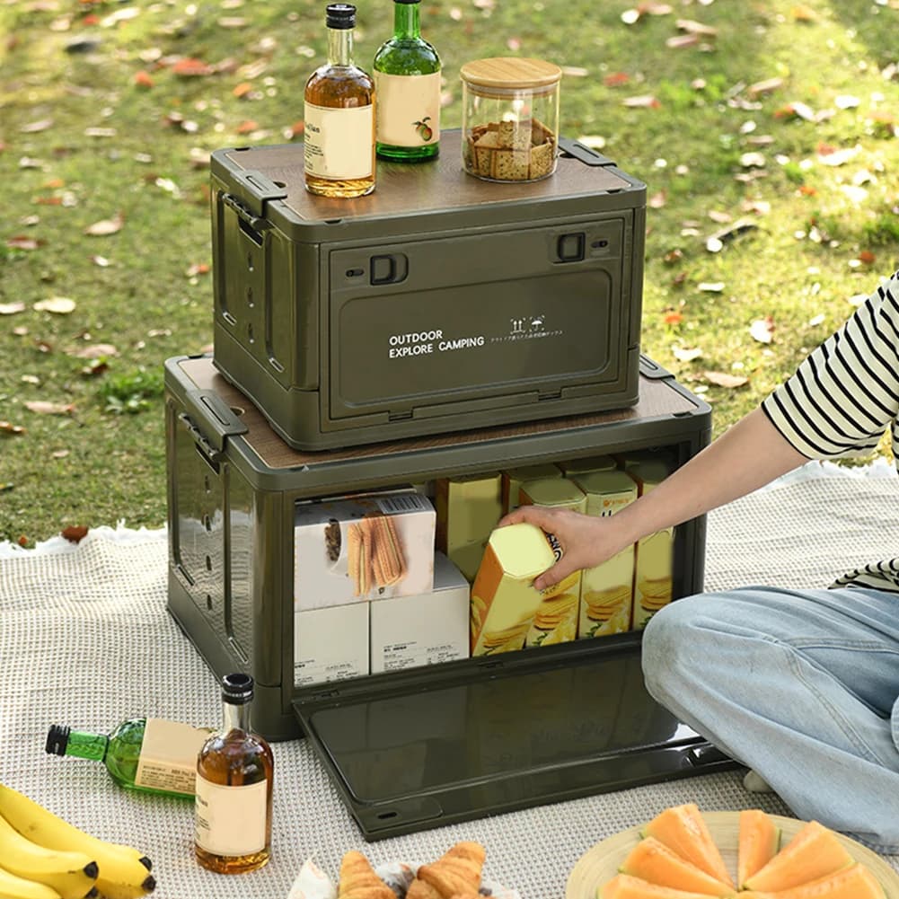 20/30LOutdoor Collapsible Storage Bin Side Open Car Storage Box With Wooden Lid Stackable Camping Storage Container Outdoor Tool - 6