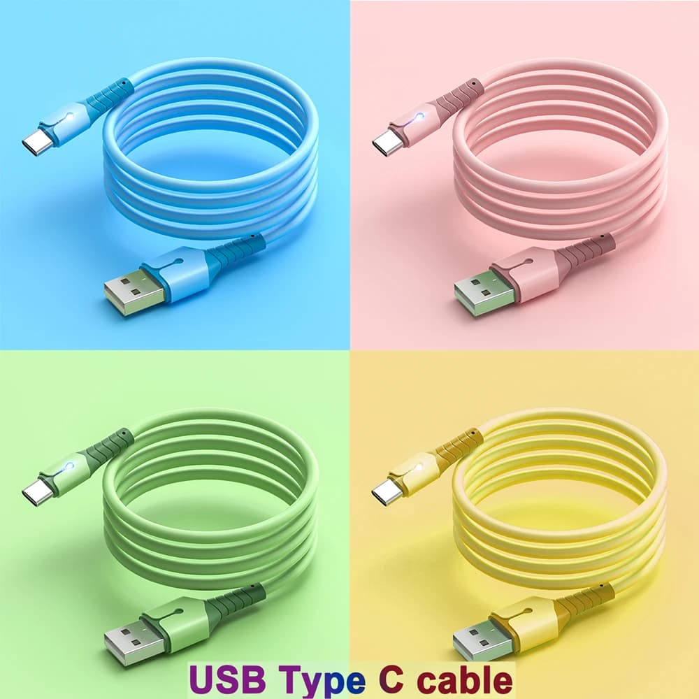 كابل بيانات سائل خفيف الوزن متعدد الألوان مناسب لنظام Android Samsung Type C كابل شحن سريع USB C شحن الهاتف السيليكون