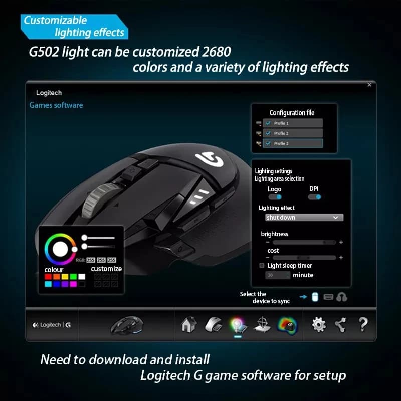 ماوس الألعاب السلكي Logitech G502 HERO بدقة 25,600 DPI وأوزان قابلة للتعديل وأزرار قابلة للبرمجة وأداء عالٍ - 3