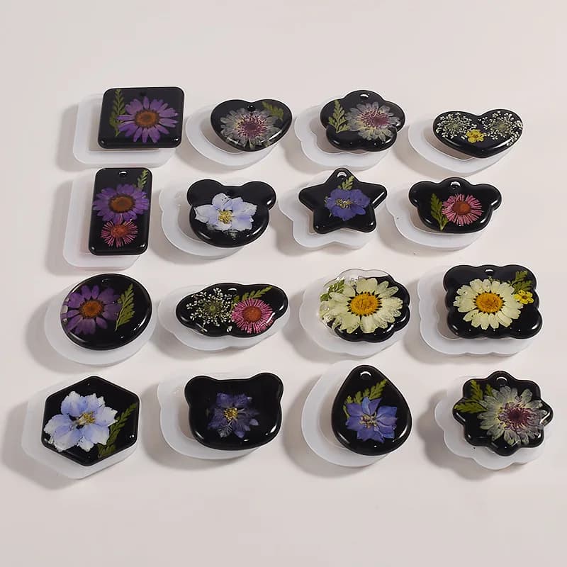 16 قطعة قوالب سيليكون لمجوهرات بأشكال هندسية وقلوب، لصنع قلادات ومعلقات وأقراط من راتنج الإيبوكسي يدويًا - 4